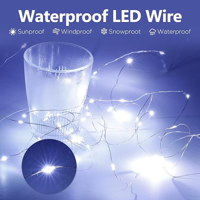 Fairy Lights Battery Operated String Lights 16.4ft 50LED Flashing and Constant Light Waterproof Silver Wire for Christmas DIY Party Wedding Decoration (White, 2 Pack)