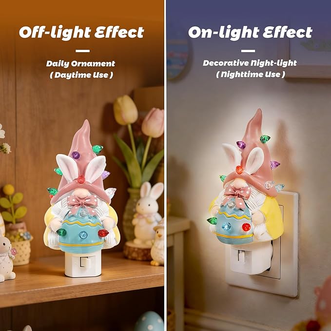 Bunny Campfire Flickering Nightlight, Rabbit Night Light Plug into Wall Easter Night Light with Switch (Easter Gnome Tree)