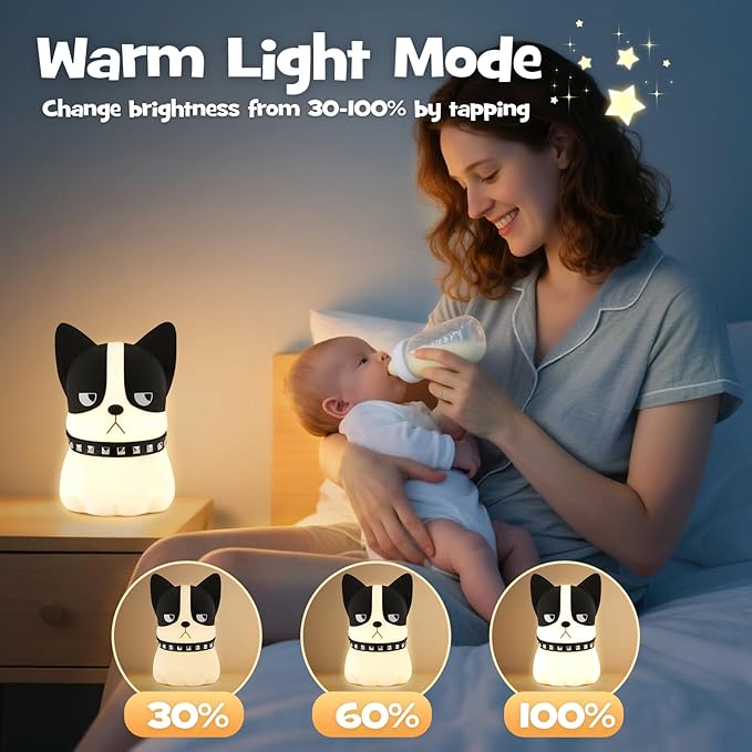 Squishy Puppy Night Light with RGB Mode 3 Brightness Adjustable Nursery Breastfeeding Nightlight Cute Novelty French Bulldog Animal Lamp Rechargeable Silicone Touch Bedside Lamp for Bedroom Dorm Decor