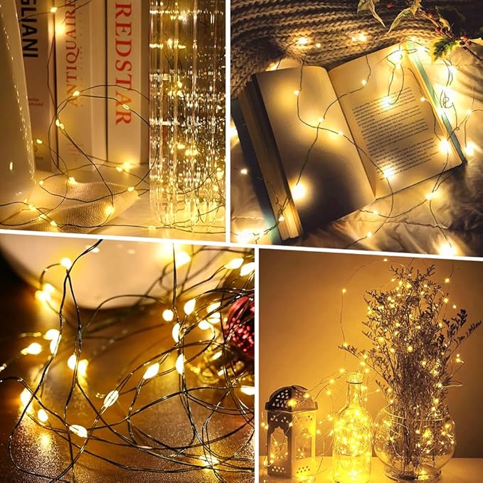 KOUQIYA Christmas Fairy Lights 4 Pack, 18ft 50 LEDs Battery Starry Light with Timer 8 Modes Waterproof Tree Lights for Outdoor Indoor Xmas Garden Party Decor (Warm White, 50 LEDs x 4 Pack)