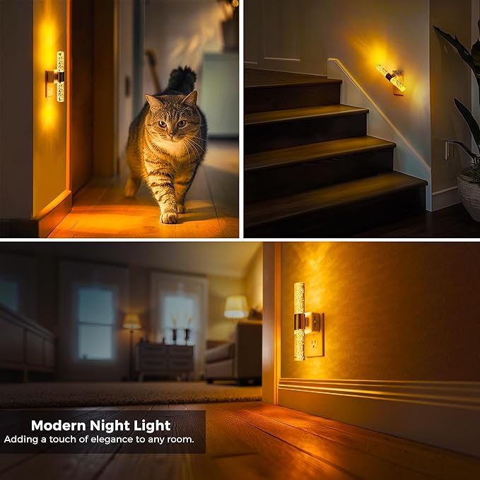 L LOHAS LED Amber Night Light, 2-Pack, Bubble Acrylic Night Lights Plug into Wall, 180° Rotating Nightlights, Light Sensor, Yellow Nightlights Dimmable, Sleep Light for Kids Bedroom Bathroom Hallway