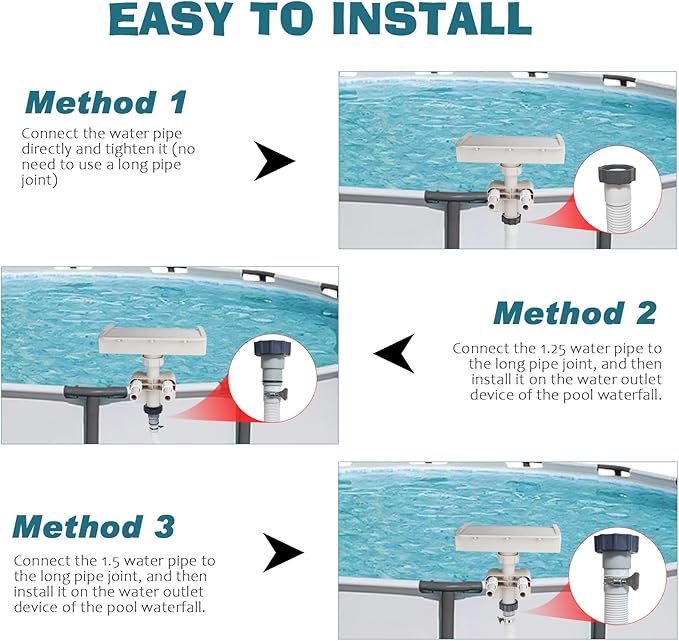 Pool Waterfall Creating Soothing White Noise Sound, Pool Waterfall with Relaxing Sound for Above Ground Pools, Peaceful and Soothing on Hot Days, 7 Colors LED Lights