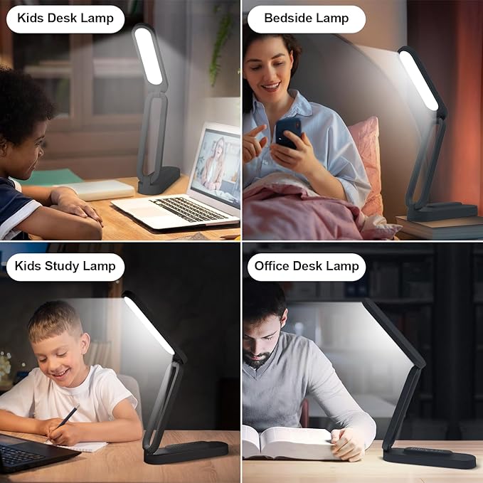 LED Desk Lamp for Office Home & Battery Operated Lamp Rechargeable Lamp Foldable & Portable Light, LED Desk Light Strip, 3 Brightness Dimmable Small Desk Lamp Wireless Reading Lamp(2-Black)