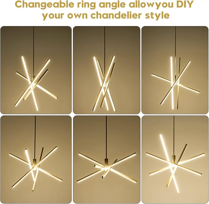 Gold Modern LED Chandelier, Dimmable 4 Lights Ceiling Pendant Lighting for Dining Room Living Room Kitchen Island Bedroom Foyer 3000K/4000K/5000K 3CCT Selective, 27.76in