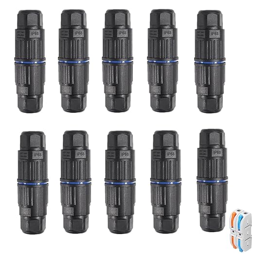 10PCS IP68 Waterproof Electrical Cable Connector, Outdoor 2 Way Junction Box, Waterproof Wire Connectors with Replaceable Lever Wire Connectors for AWG 28-12, Quick Screwless Installation