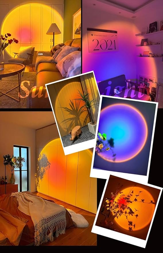 Sunset Projector Lamp,16 Color RGB LED Mood Light with Remote,360°Rotation,Dimmable,Sunset Background,Decorative Night Light for Live Streaming,Photography/Selfie/Party,Bedroom