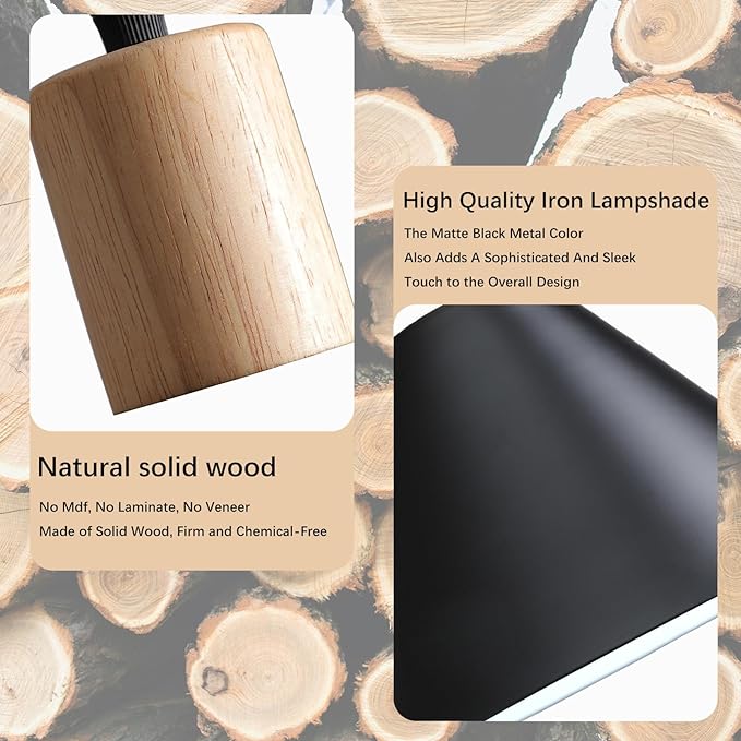 Mini Kitchen Over Island Pendant Lights, Solid Wood Ceiling Hanging Lamp, Modern Matte Black Pendant Lighting for Kitchen Island Dining Living Room Bedroom