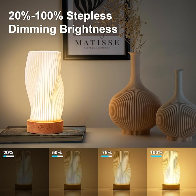 Battery Operated Portable Desk Lamp Set of Two, Dimmable Cordless LED Table Lamp,3 Colors & Memory Function, Modern Rechargeable Bedside Lighting for Living Room, Bedroom, White, 8.6inch