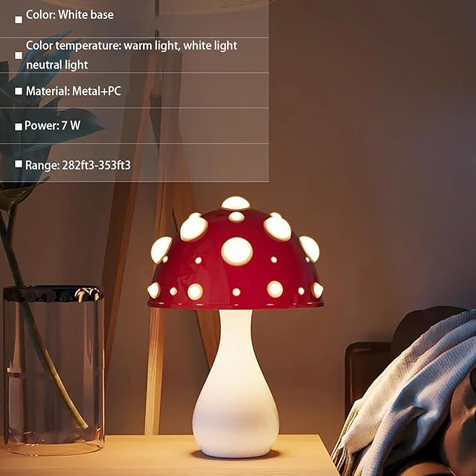 Mushroom Lamp 3 Color Lighting Mushroom Night Light Small Mushroom Lamps for Bedrooms for Home Decor, Kids, Bedroom, Living Room, College Dorm Room, Girl Gift (White), YUE/1001