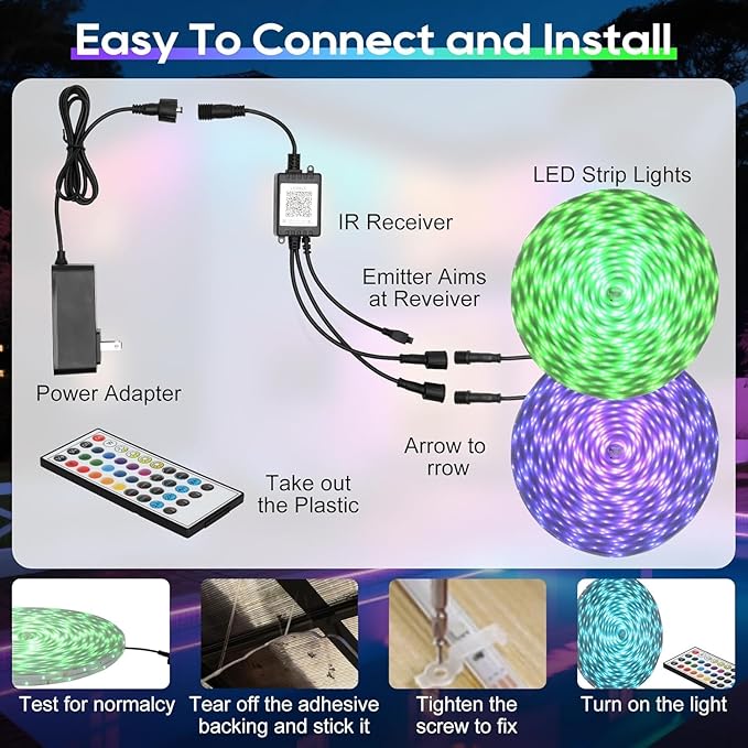 Led Strip Lights for Bedroom, 200ft Led Lights,with Remote and Application Control RGB Color Changing LED Strip Lights, Music Sync,24V for Outdoor Room Home Party Christmas Decoration