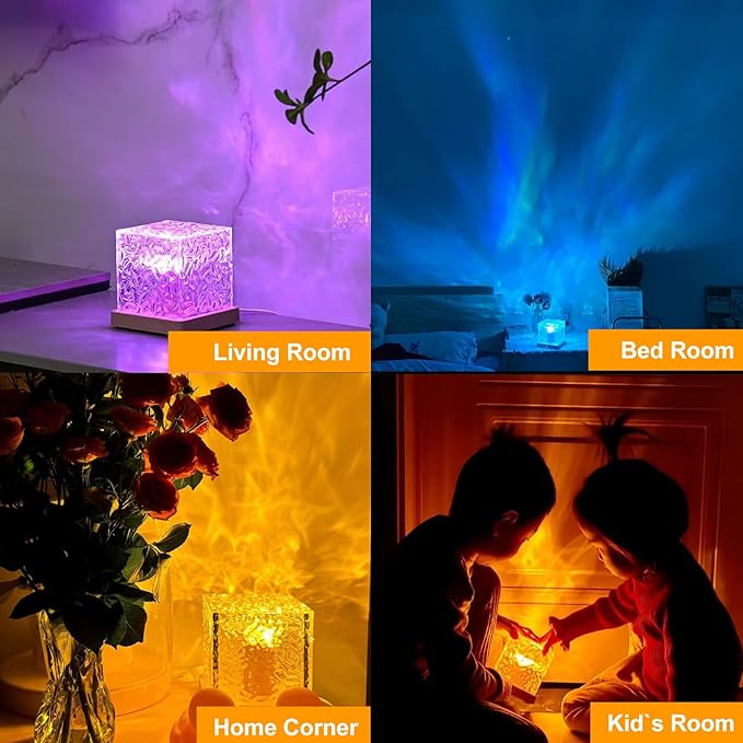 2 Packs Cordless Luminorthe Cube Lamp,Aurora Glow Ocean Lamp Northern Lights Cube Ocean Wave Projector with 16 Colors and Dynamic Ripple Effect for Living Room Bedroom Decor - 5.1"