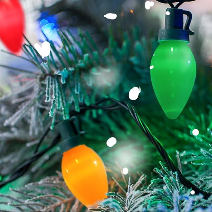 27.5Ft C7 LED Battery Operated Christmas Lights Outdoor with Timer, 8 Mode Twinkle Multicolor Christmas Tree Lights Indoor Outdoor Waterproof for Light up Christmas Tree Home Yard Decor, 50 LED Bulbs