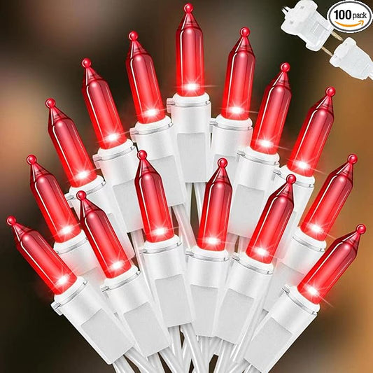 LAMPHOME 21.6ft 100 LED Red Valentine Lights, Connectable Valentine Room Light Indoor Plug-in, White Wire Red Christmas String Light Outdoor Waterproof for Valentines Day Bedroom, Party