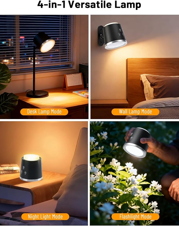 Cordless Desk Lamp, Magnetic Wall Mount LED Light, Portable Warm Night Light, Rechargeable Battery Powered Lamp, Dimmable Brightness & 3 Color Modes, Table Light for Reading, Work, Bedroom, Hallway