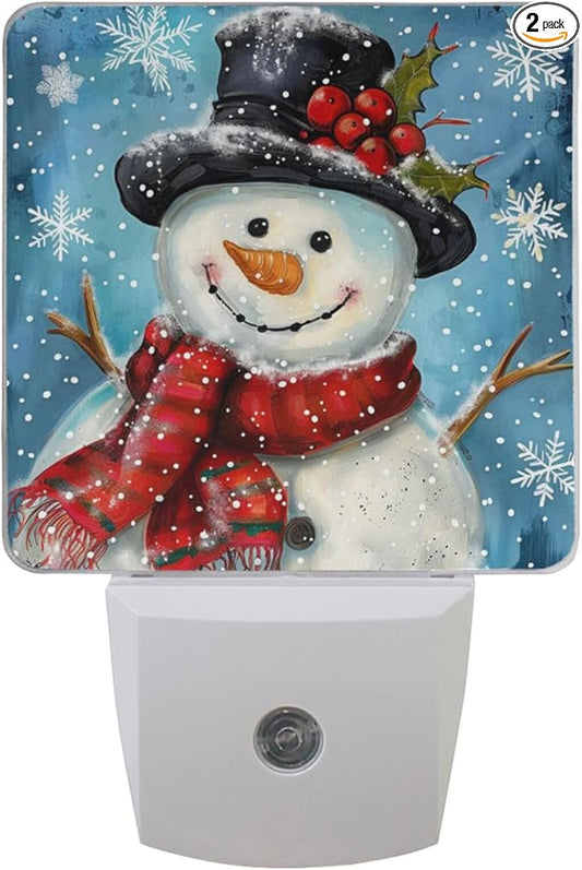 Vdsrup Winter Snowflakes Snowman Night Light Set of 2 Christmas Holly Berry Plug-in LED Nightlights Auto Dusk-to-Dawn Sensor Lamp for Bedroom Bathroom Kitchen Hallway Stairs