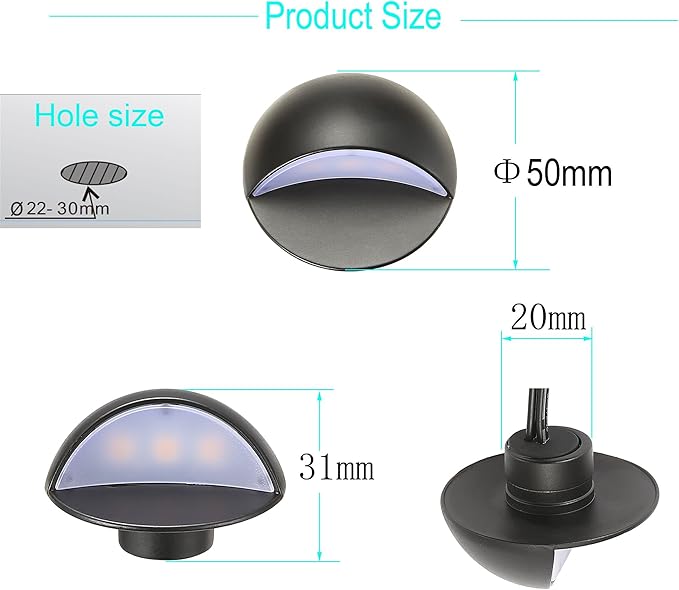 FVTLED LED Deck Lights Kit, Pack of 6 Low Voltage led Step Stair Lights Φ1.97 Outdoor Garden Yard Decoration Lamp Recessed Landscape Pathway Step Stair Warm White LED Lighting, Black