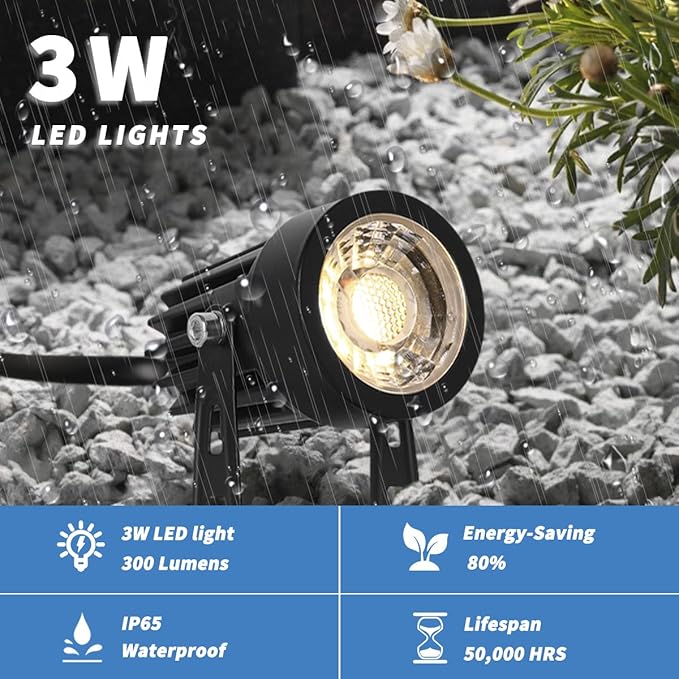 EAGLOD LED Spot Lights Indoor Uplights, 3W Uplight & Down Spotlight Lamp Accent Lighting for Indoor Plants,110V Warm White Up Light 6 FT Cord with Switch (Spiked Stand)
