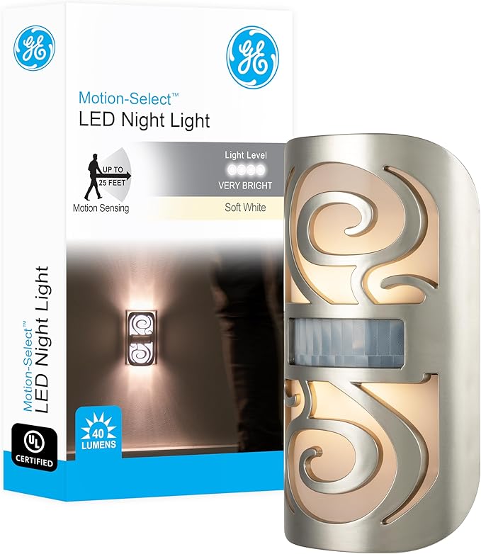 GE LED Motion Sensor Night Light, Motion-Boost,Plug-in, Dusk-to-Dawn, Energy Efficient, UL-Certified, Ideal Nightlight for Bedroom, Bathroom,Kitchen, Hallway,58559, Bronze Swirl, Pack