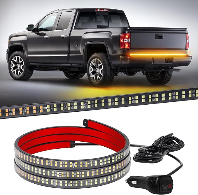 XRIDONSEN 60 inch Truck Tailgate Amber Strobe Lights Strip 360 LED Tail Emergency Light Bar Flashing Warning Hazard Safety Rear Window Lights for Tow Plow Trucks Construction Vehicles Pickup Trailer