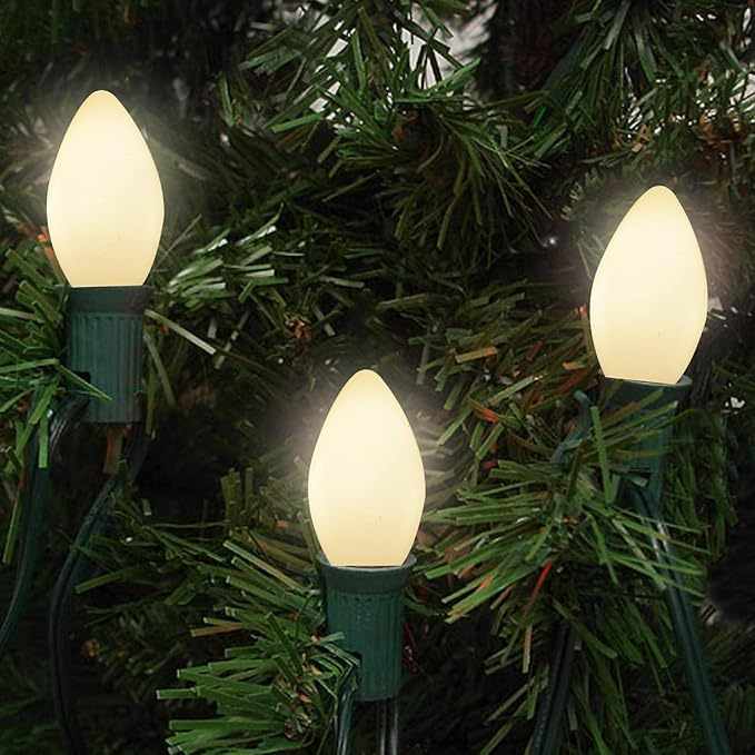 C7 LED White Replacement Bulbs, 25 Pack C7 Ceramic White Christmas Light Bulb, 0.6W Night Light Bulbs Vintage Replacement Bulbs for Outdoor Christmas String Lights