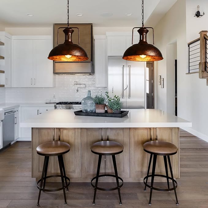 TAKEGO 16.14" Large Pendant Light, Dome Copper Pendant Light, Farmhouse Pendant Lights Kitchen Island, Vintage Pendant Lights Rustic Light Fixtures, Hanging Ceiling Lamp for Kitchen Island (Large)