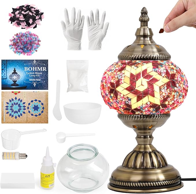 DIY Turkish Mosaic Lamp Kit, Stained Glass Table Lamp Making Kit- Easy and Fun, No Experience Needed, Mosaic Art & Craft Project Kits for Adults & Teens, Make Your Own Table Lamp,Purple