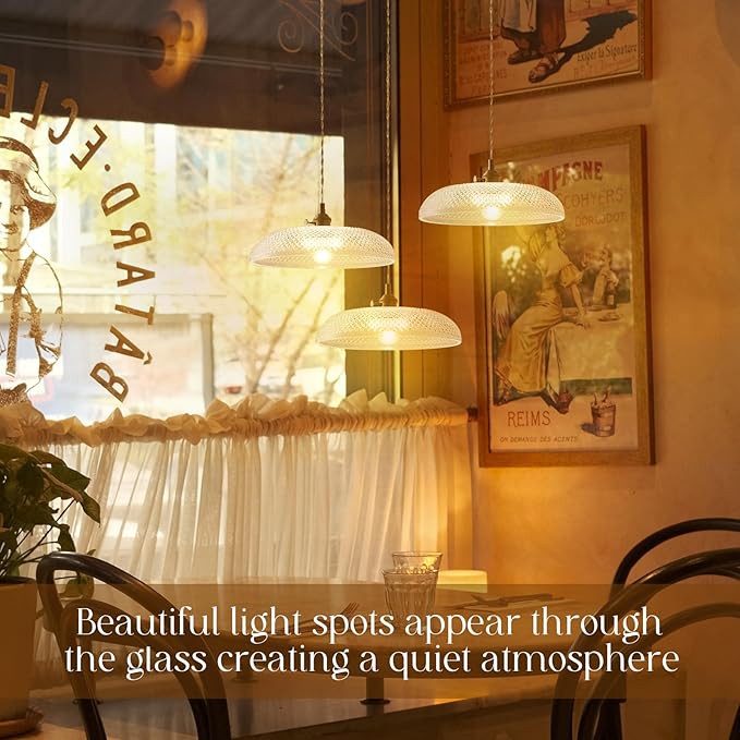 Hanging Lights, 11.8 Inch Glass Shade Kitchen Island Light Fixtures Braided Adjustable Light Cord Pendant Lights Vintage Hanging Pendant Light for Kitchen and Bedroom