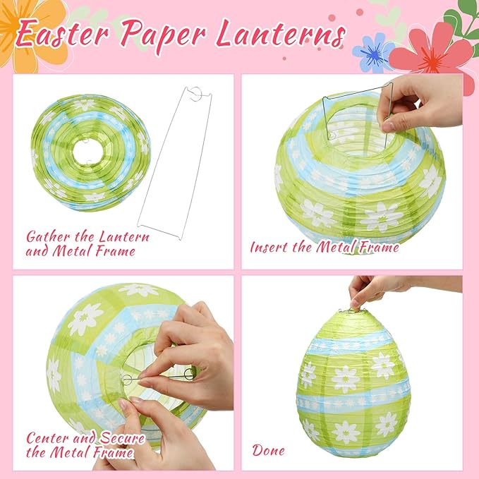 Wenqik 12 Pcs Easter Egg Paper Lanterns Party Decorations 10 Inch Spring Colorful Flower Dot Decorative Ceiling Hanging Lanterns for Home Easter Birthday Party Supplies, 6 Styles(Funny)
