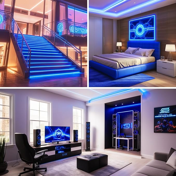 16.4FT/5m Blue COB LED Strip Light, Cuttable LED Tape Lights, 8mm Width LED Lights, CRI93+ Dimmable Flexible Light Strip for Bedroom TV Backlight Gaming Room Monitor DIY Decor(with Plug)