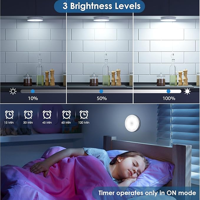 Motion Sensor Puck Light with Remote, Wireless Dimmable Under Cabinet Lighting, Rechargeable Magnetic Closet Night Light, 12-Pack, Cool White