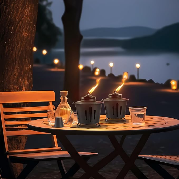 6 Pack Citronella Table Top Torches, 15oz Mini Fire Pit Tabletop Torch for Outside, Metal Tabletop Flame Torch Includes Long Lasting Wick and Snuffer for Yard, Patio, Deck, Garden, Party