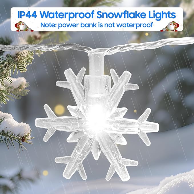 Christmas Lights, Snowflake Rechargeable Fairy Lights, 20FT 40 LED Mini String Lights Battery Operated Indoor, Twinkle Lights with 8 Modes & Timer for Bedroom Party Xmas Tree Decorations, Cool White