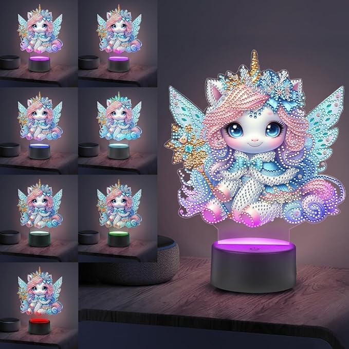 Cute Unicorn Diamond Art Painting Night Light,Diamond Art Painting Kits Desktop Touch Lamp Ornaments for Tabletop Decor Diamond Art Accessories for Adult Beginner Bedrooms Living Room