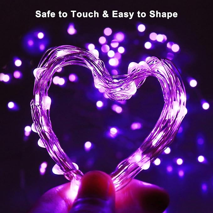 Blingstar USB Powered Fairy Lights, 2 Pack 33Ft 100 LED, Flexible Silver Wire, Mini String Lights for Christmas Tree/Halloween/Bedroom/Camping/Holiday Decoration, Purple