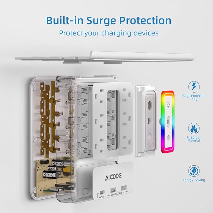 Socket Outlet Shelf,Wall Outlet Extender Surge Protector with Nightlight,6 Outlets with 3 USB Ports(1 USB C) Plug Expander Charger Shelf with Storage for Home,Dorm