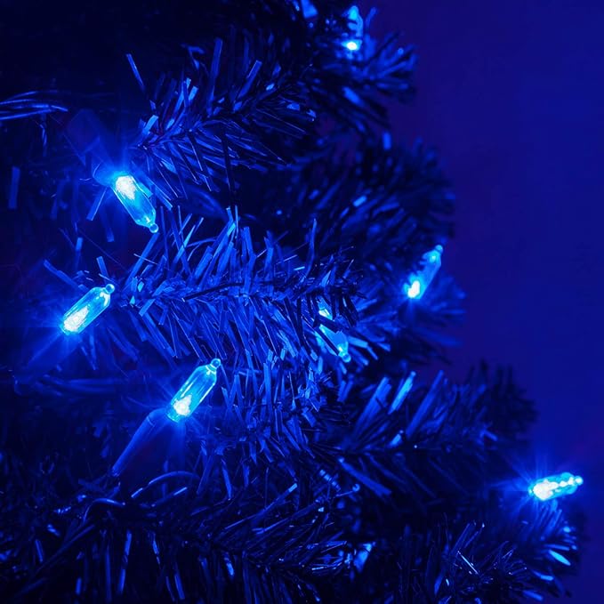 Wintergreen Lighting 50 Count Blue T5 LED Christmas Lights, 25.5 ft Green Wire Indoor/Outdoor Commercial Grade Mini String for Holiday Decor
