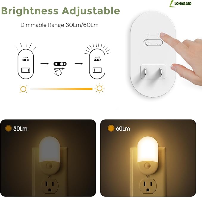 L LOHAS LED Motion Sensor Night Light, 2Pack, Motion Activated Night Light, Night Lights Plug into Wall, 3CCT Amber/3000K/5000K, Adjustable Brightness 30/60LM, for Kids Adults Bathroom Bedroom