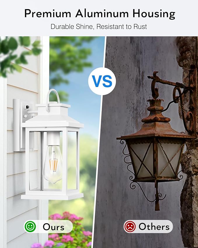 VIANIS White Porch Lights Outdoor, Modern Dusk to Dawn Exterior Lighting Fixtures Wall Mount for House, 100% Aluminum Waterproof Outdoor Wall Sconce Lantern with Tempered Glass for Garage, Front Door