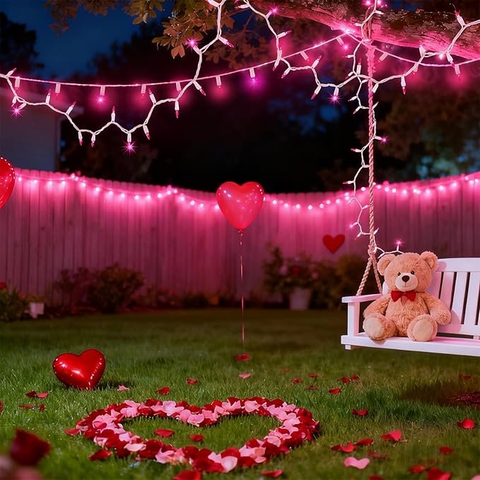 WATERGLIDE 2 Pack Valentine's String Lights, 50 Count 11.5FT White Wire Mini Incandescent Christmas Fairy Light, UL Certified for Patio Wreath Garland Garden Easter Holiday Outdoor Indoor Decor, Pink