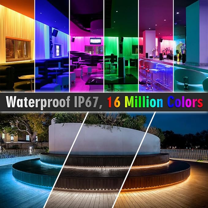 Brightest RGB CCT LED Strip Lights Outdoor Waterproof IP67 Color Changing 24V 270LEDs/m Super Bright RGBWW LED Strip 16.4ft (DC24V Waterproof IP67)
