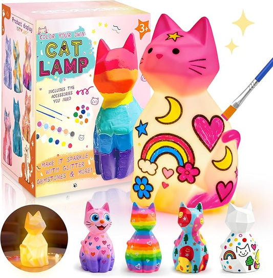 Paint Your Own Cat Lamp Kit, Arts & Crafts DIY Cat Crafts Night Light for Kids Ages 4-8,Art Supplies Party Favor Painting Kit,Christmas Birthday Gifts for Girls Boys Age 4 5 6 7 8 9 10 11 12