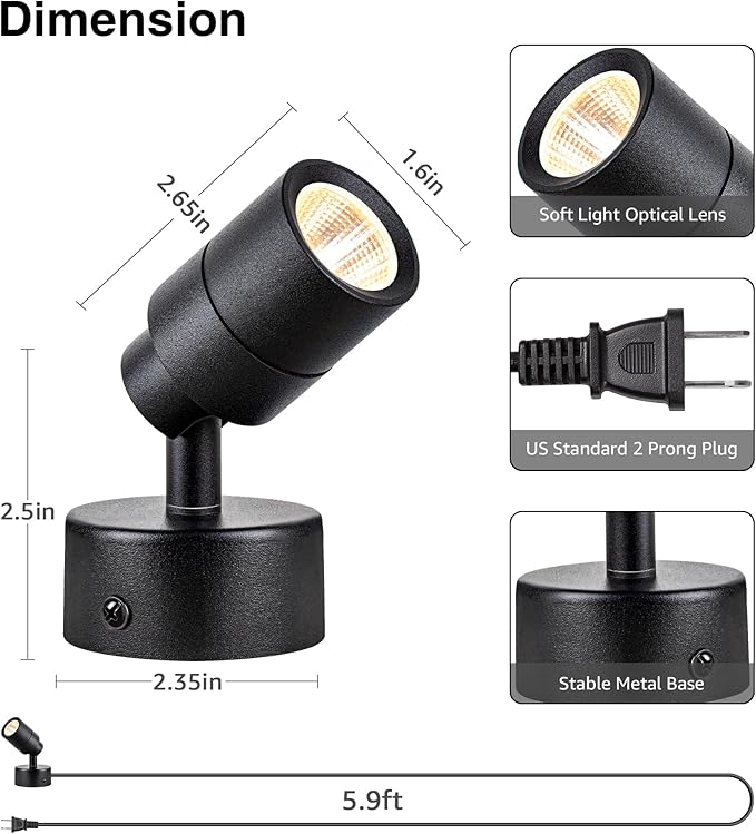 SUNVIE 2 Pack LED Dimmable Up Lights 3W Floor Spotlight with Timer and Remote 3000K/4000K/5000K Uplighting Spotlight 120V Uplights for Plants Artworks, 5.9 FT Plug Cord