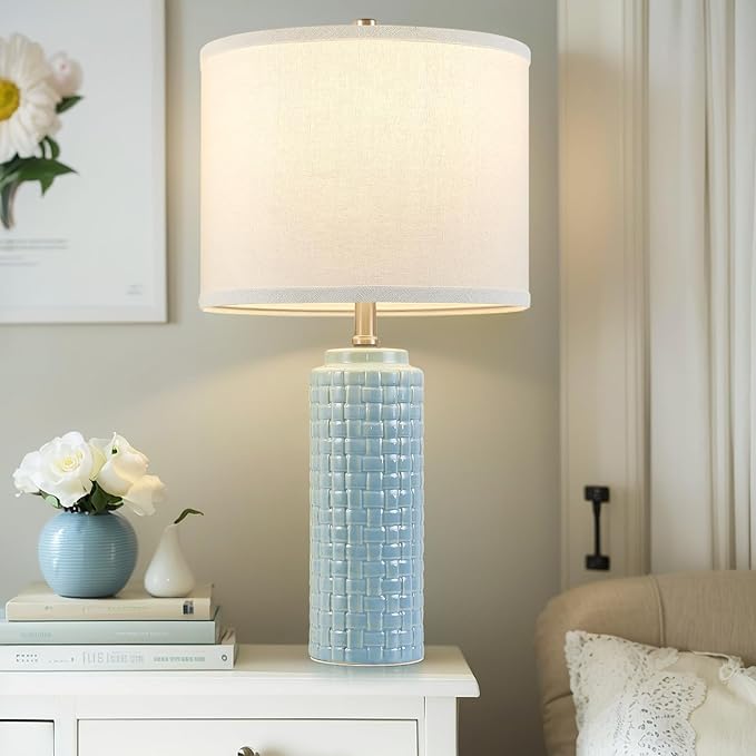 Luvkczc 24.8" Modern Ceramic Bedside Lamps Set of 2, 3 Color Temperature & Bulbs Included - Nightstand Lamps for Bedroom, Living Room, Office, Entryway Decor