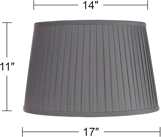 14" Top x 17" Bottom x 11" High x 11" Slant Lamp Shade Replacement Large Slate Gray Empire Round Modern Fabric Pleated Spider Harp Finial - Springcrest