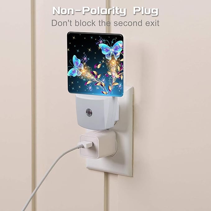 Magical Butterflies with Flowers Night Light Plug into Wall, Glitter Sparkle Butterfly Dusk to Dawn Night Light Plug in,0.5w Energy Saving Sleep Friendly NightLight for Kids Boys Girls Home Decor