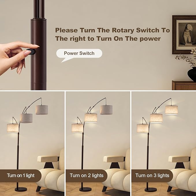 Netin 3 Light Arc Floor Lamps for Living Room, Dimmable Floor Lamp with Remote Control, Modern 80" Tall Standing Lamp, 3 Color Temperature, Mid Century Tree Floor Lamp for Bedroom, Office (Brown)