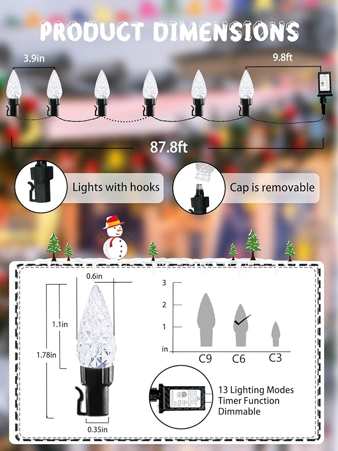 240 LED 78FT C6 Christmas String Lights, Super Long Christmas Lights Outdoor Indoor with 13 Modes & Timer, Waterproof Fairy Twinkle Light Plug in for Tree Garden Party Xmas Decorations (Cool White)
