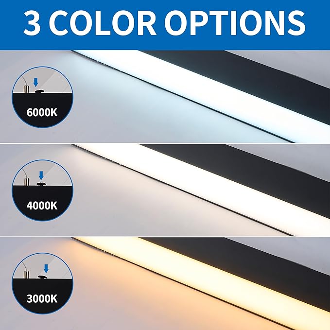 4FT 50w Led Linear Light, Fixture 0-10V Controlled Dimming 3000K 4000K 6000K Color Changing, Black Ceiling Shop Light, Suspended Office Lighting Fixture 2 Packs
