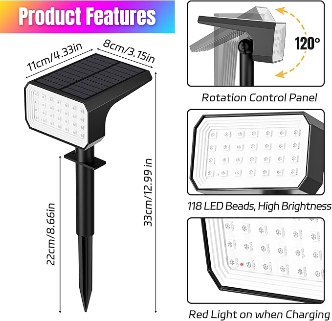 Solar Spot Lights Outdoor Color Changing, [4 pack/28 LED] 7 Modes Auto On/Off Solar Landscape Spotlights, Ip67 Waterproof Solor Powered Pathway Lights for Outside Yard Garden Walkway Tree Patio