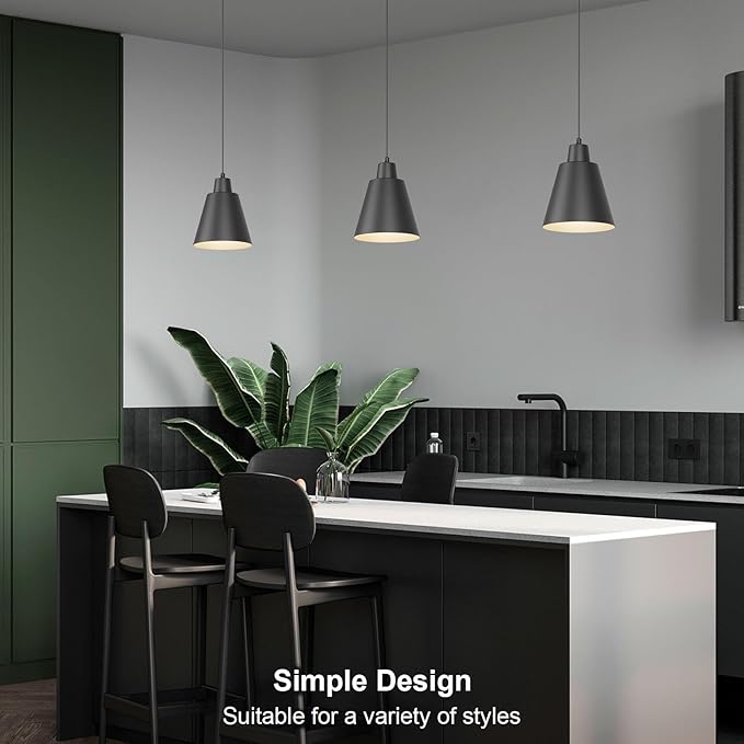 Industrial Pendant Lights, Black Pendant Light Fixtures, Vintage Kitchen Island Light with Black Metal Shade, Farmhouse Pendant Lights for Dinning Table Bedroom Bar - Black, 3 Packs